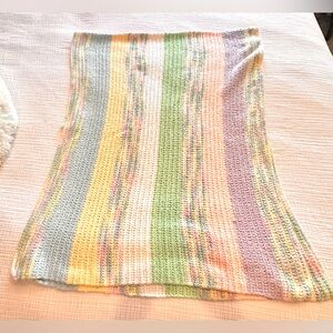 Vtg Beacon Handmade Crochet Pastel Multicolor  Open Waffle Weave Baby Blanket